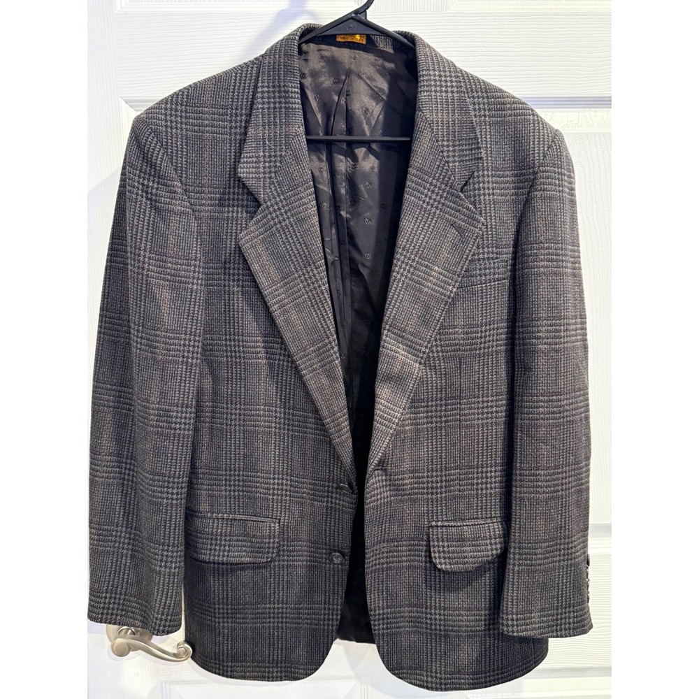 New River Mens 38R Glen Plaid Blazer Grey Brown Made in USA Sport Coat